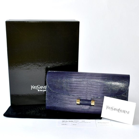 YVES SAINT LAURENT EXOTIC LIZARD CLUTCH HANDBAG - Picture 1 of 16